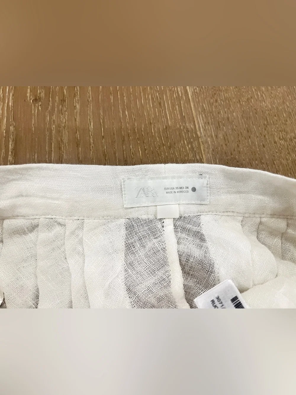 Zara White Linen-Look Pleated  Pants
